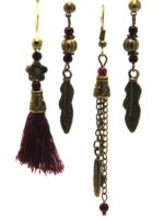 Antik Küpe Bordo Bohem 4'lü Set - Antik Tasarım 1