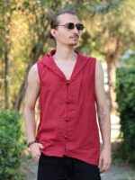 Bohem Kapüşonlu Kırmızı Gömlek - Sıfır Kol 1