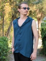 Bohem Kapüşonlu Mavi Gömlek - Sıfır Kol 2