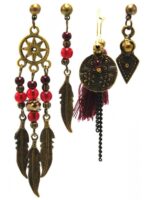 Bohem Küpe Set Bordo 4'lü Set - Antik Tasarım 3